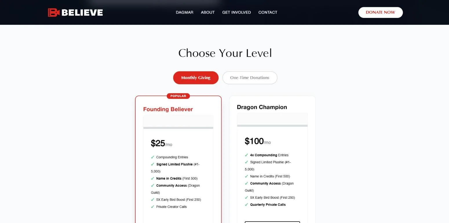 Believe Media · Donation levels